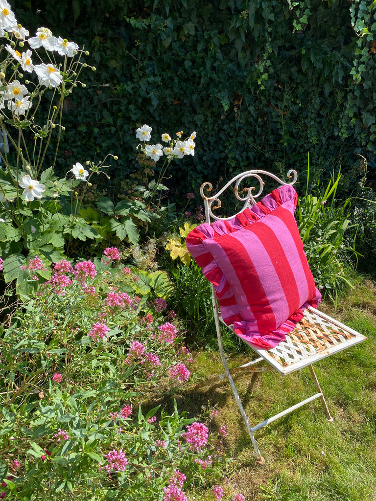 pink stripe linen cushion cover 