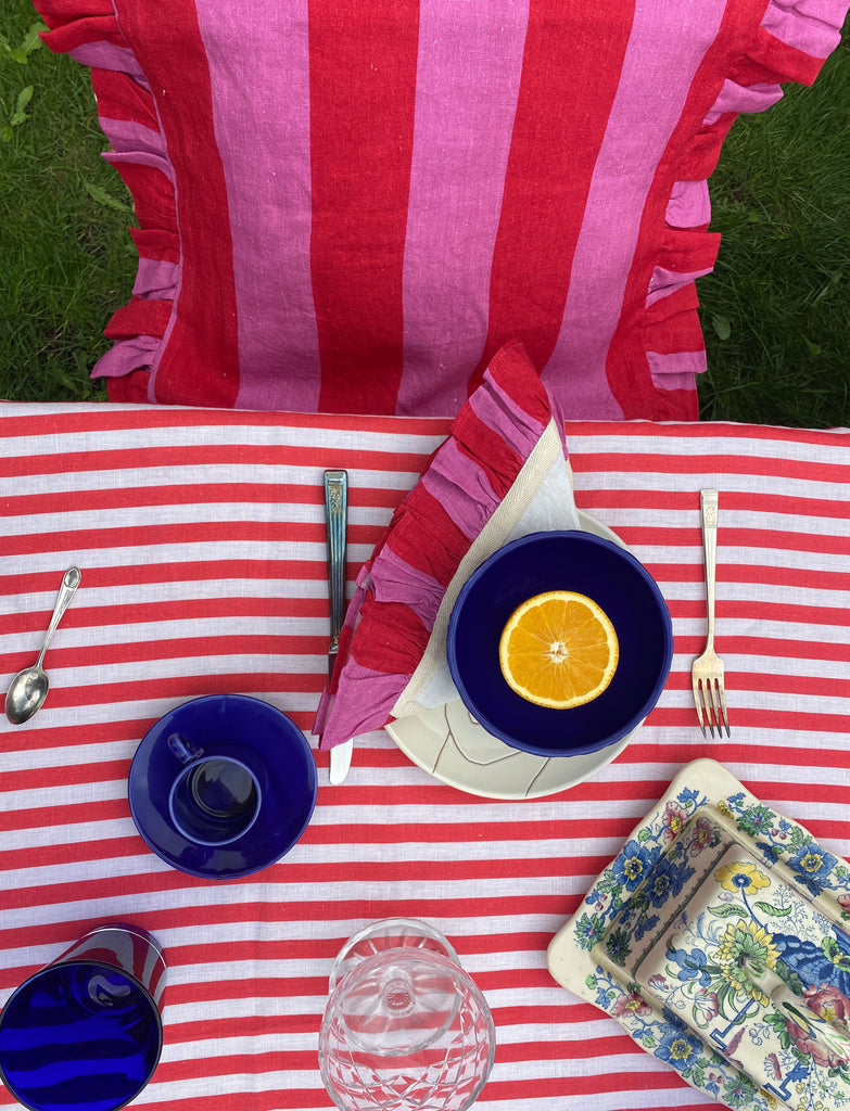 pink stripe linen cushion cover 